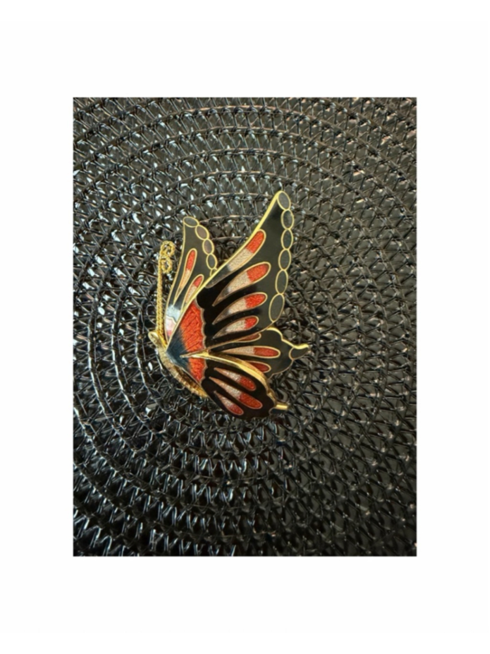 Butterfly Brooch Pin One Size Black Red Gold (EUC)